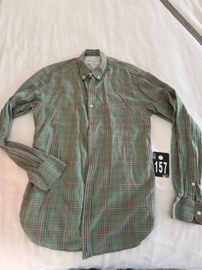 Officine Generale Olive Green Plaid Button-Down Shirt